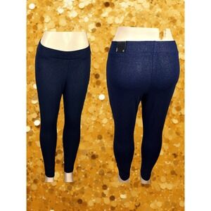 Torrid L Foil Leggings Navy Blue Metallic Gold Shimmer Elastic Waist Full Length